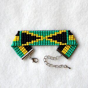 Jamaica Jamaican flag bead bracelet, handmade, adjustable length